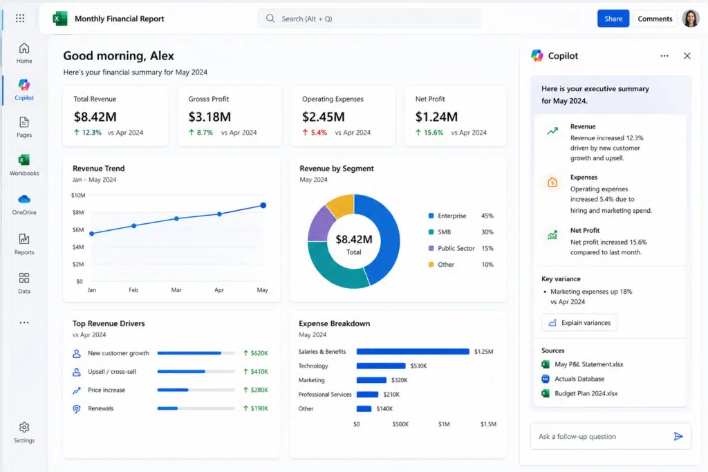 Financial reporting in Copilot