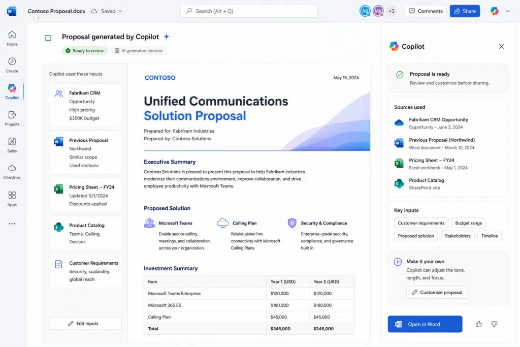 Creating a sales proposal in Copilot