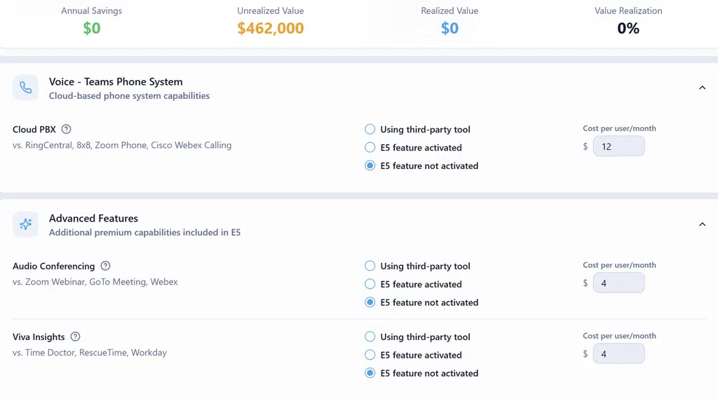 Microsoft E5 Value Calculator