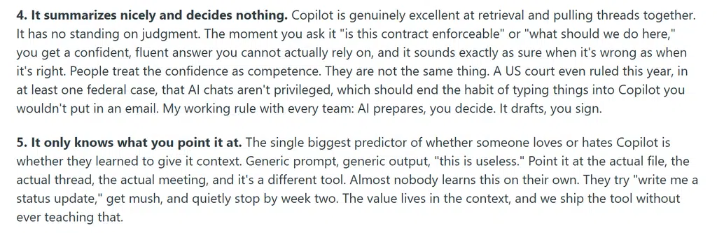 Reddit post containing regular problems with Microsoft Copilot