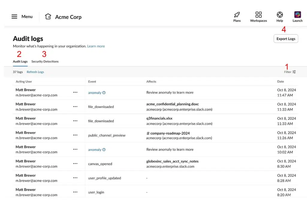 Audit logs in Slack