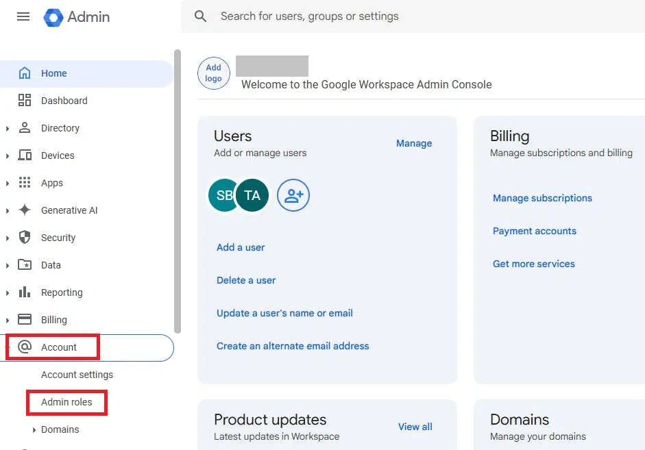 Admin roles in Google Workspace